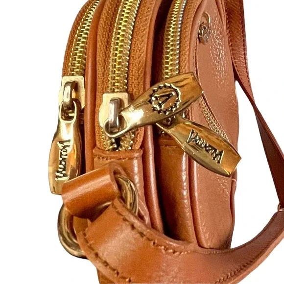 Valentina Leather Triple Entry Crossbody Purse Bag Mad in Italy Camel Color - Picture 3 of 11